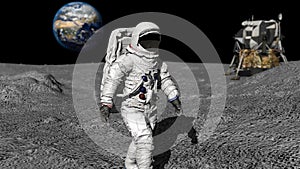 Astronaut walking on the moon. CG Animation.