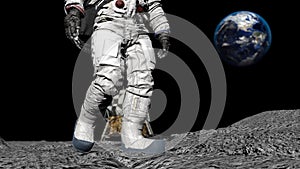 Astronaut walking on the moon. CG Animation.