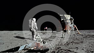 Astronaut walking on the moon and waving his hand. Some Elements of this video furnished by NASA