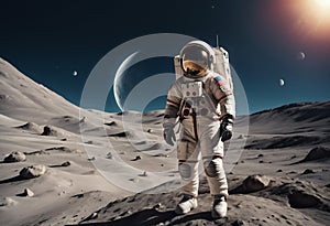 Astronaut walking on planet. Generative AI