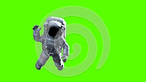 Astronaut Waves on a Green Background. High Detailed 3d Animation, Ultra HD 4K 3840x2160
