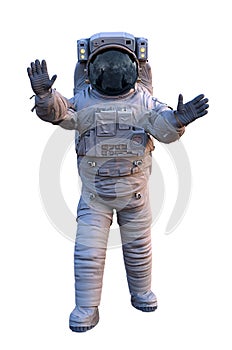 Astronaut waving, isolated on white background