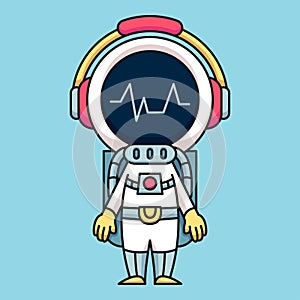 Astronaut wearing headphones listening to music, cute cartoon icon illustration