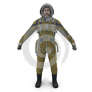 Astronaut Wearing Space Suit Strizh Standing Pose Isolated on White Background 3D Illustration