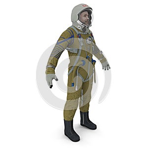 Astronaut Wearing Space Suit Strizh Standing Pose Isolated on White Background 3D Illustration