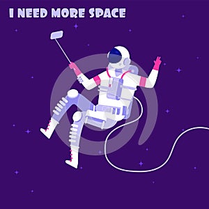 Astronaut in weightless. Spaceman in outer space. I need more space astronautics vector concept photo