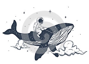 Astronaut and whale in the clouds