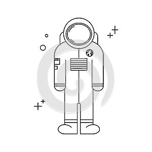 Astronaut on white background. Vector isolated illustration. Future concept. icon. Outline, line, doodle style.