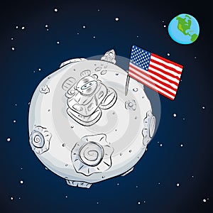 Astronaut whith flag USA on the moon color