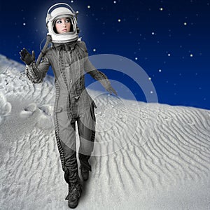 Astronaut woman futuristic moon space planets