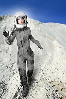 Astronaut woman futuristic moon space planets