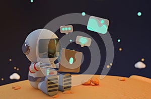 Astronaut Working On Laptop in mar space 3d rendering
