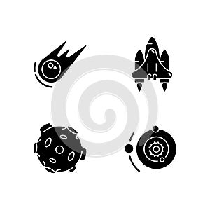 Astronautic black glyph icons set on white space