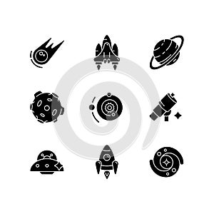 Astronautic black glyph icons set on white space photo