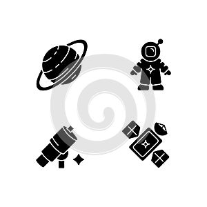 Astronautic black glyph icons set on white space photo