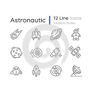 Astronautic linear icons set