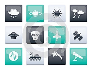 Astronautics and Space and universe Icons over color background