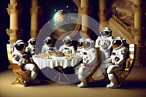 Astronauts at Banquet, Generative AI Illustration photo