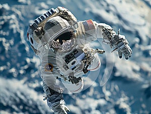 Astronauts conducting a spacewalk