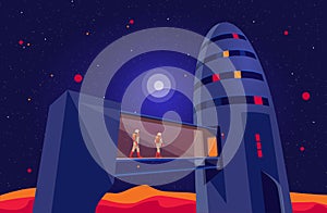 Astronauts Crew Entering Space Starship Rocket Vehicle on Launchpad photo