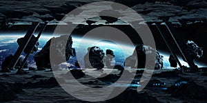 Astronauts exploring an asteroid spaceship 3D rendering elements