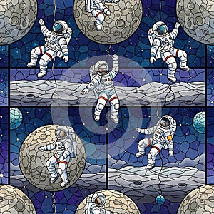 Astronauts Exploring Moon Surface in Space