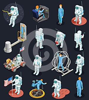 Astronauts Isometric Characters Set