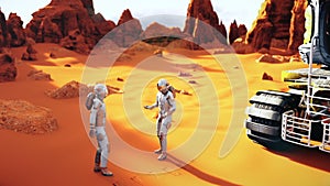 Astronauts on a Mars arguing after the planet exploration.