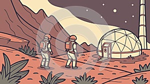 Astronauts on Mars Surface - Red Planet Exploration, vector design Generative AI
