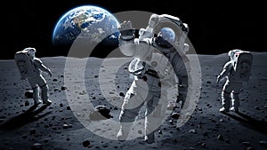 Astronauts on Moon Surface Exploring Space
