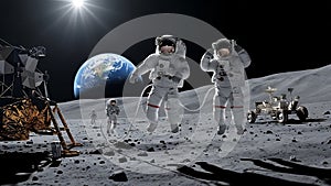 Astronauts on the moon surface exploring