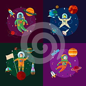 Astronauts, space, spaceship and planets