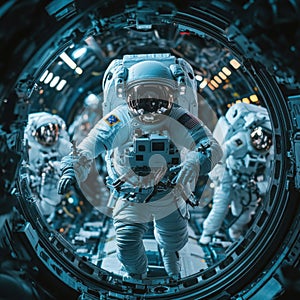 Astronauts in Space Station Exploring Microgravity Environment