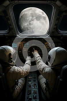 Astronauts in Spacecraft Approaching Moon