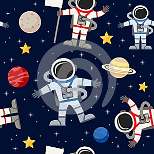 Astronauts Spacemen Seamless Pattern