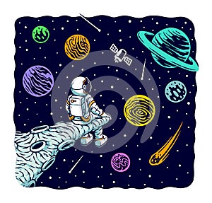 Astronauts stare at the sky vector illustration