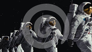 Astronauts walking on the lunar surface. Abstract pop art 4K CGI.