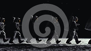 Astronauts walking on the lunar surface. Abstract pop art 4K CGI.