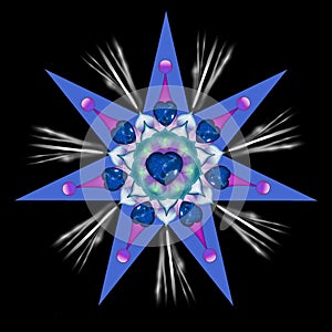 Decorative Astroniras seven-pointed star with hearts in a blue colors