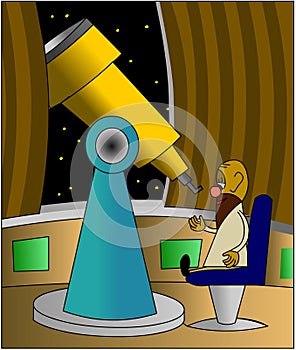 Astronomer with telescope