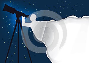 Astronomer with telescope background. photo