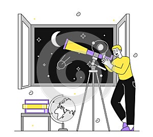 Astronomer with telescope vector linear