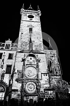 Astronomical clock, Old town hall, Prague, Czech, colorless