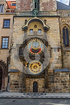 Astronomical clock (orloj) on the Old Town square in Prague, Czech Republ