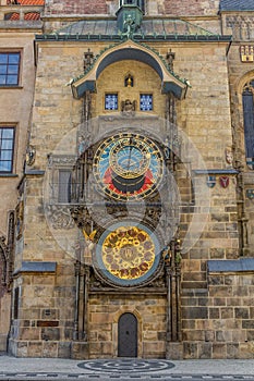 Astronomical clock (orloj) on the Old Town square in Prague, Czech Republ