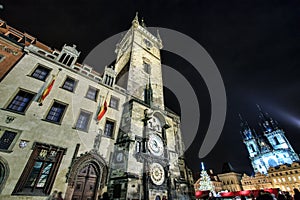 Astronomical clock with Teyn church of Prague, Czech Republic