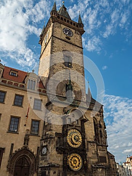 Astronomical clock tower at Prague old town square, Czech Republic.