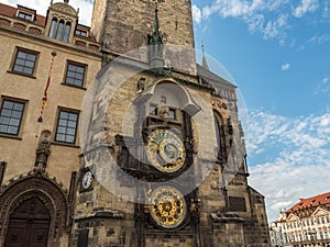 Astronomical clock tower at Prague old town square, Czech Republic.