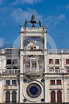 Astronomical clock tower with zodiac signs of St. Mark in Venice, Italy