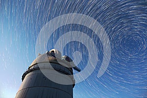 Astronomical Observatory night sky stars. Timelapse in comet mod